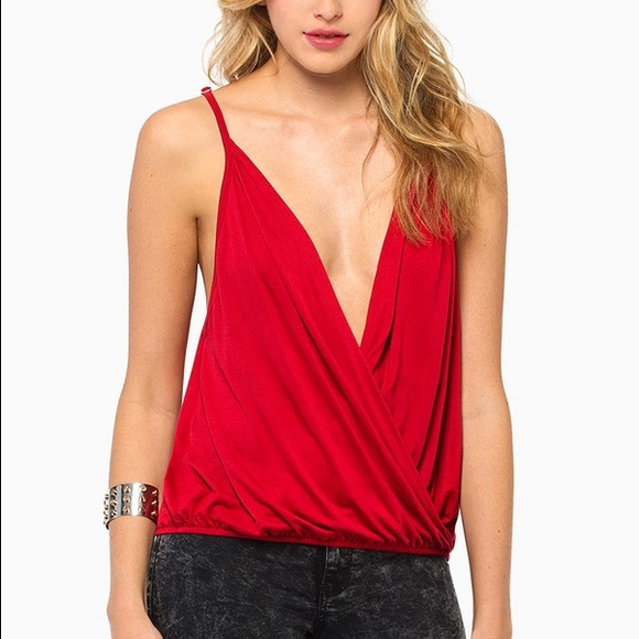 red low cut shirt