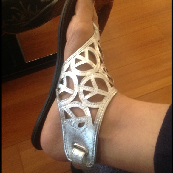 Silver Flat Sandals - Picture 2 of 4