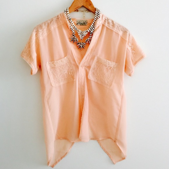 Pretty Apricot Chiffon Top - Picture 2 of 4