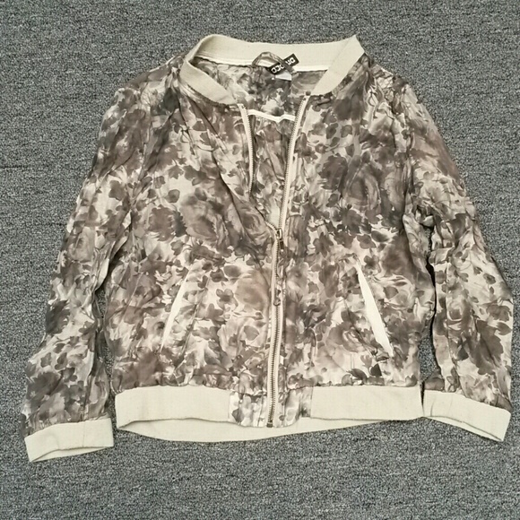 H&M gray floral mesh zip up