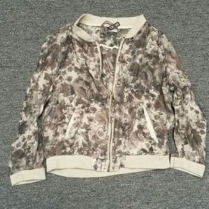 H&M gray floral mesh zip up