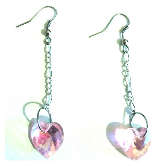 Girly pink heart dangle earrings