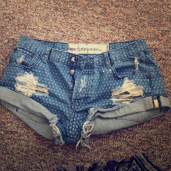 OneTeaspoon Denim Polkadot Distressed Shorts