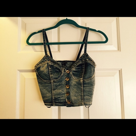 spiked denim crop top