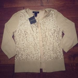 NWT WHBM Tan Sequin 3-Quarter Sleeve Sweater