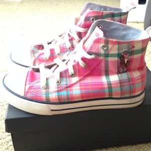 Plaid pink polo high tops