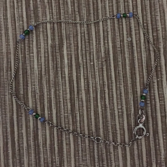 Thin silver ankle bracelet with beads