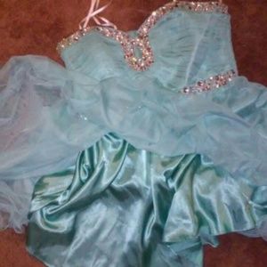 Aquamarine jeweled knee-high dress