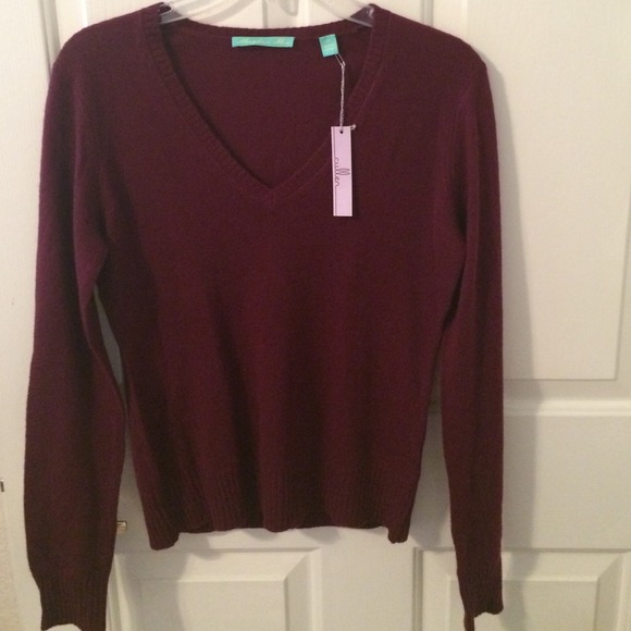 Wine colored cashmere v-neck