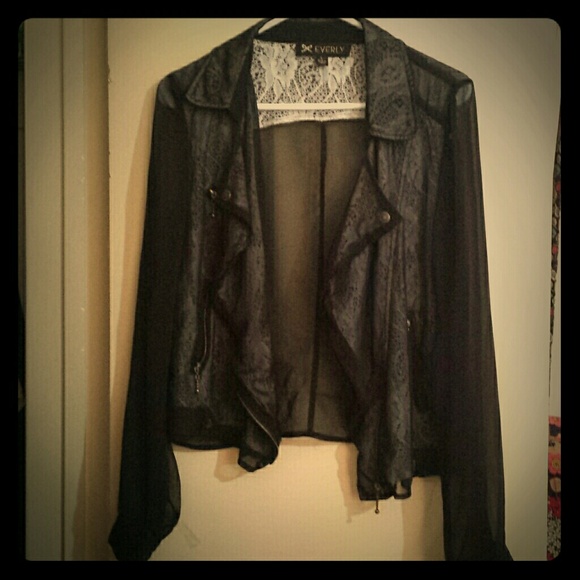 Black Sheer/Cream Lace Jacket w/Brass Details