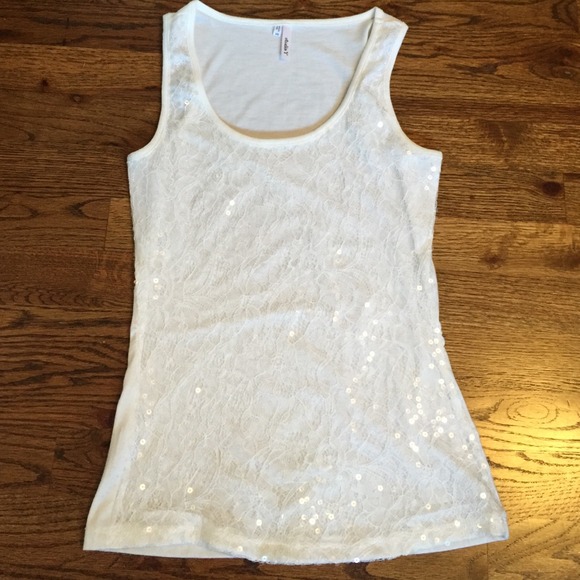 SOLD!!!! Floral sequin white tank top