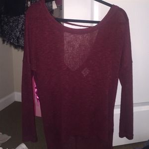 Sheer Maroon Sweater With Open Back