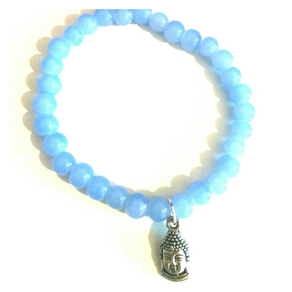 Small baby blue bead hamsa hand charm bracelet