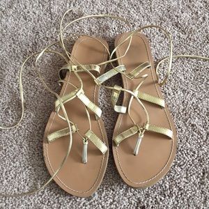 Gold lace up sandals