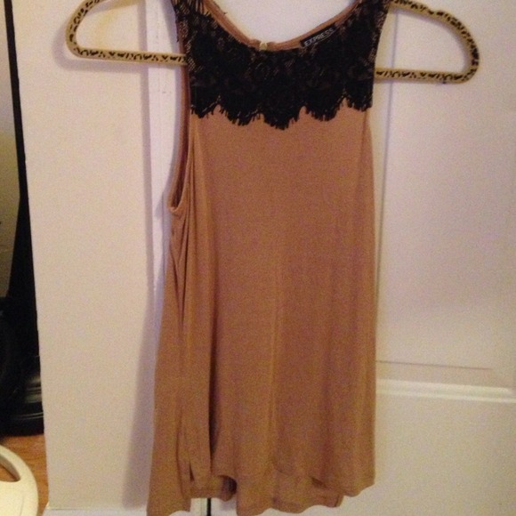 Tan tank top with black lace detail