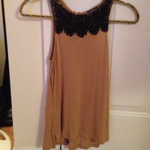 Tan tank top with black lace detail