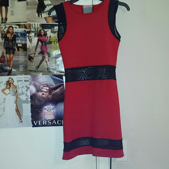 Red and black bodycon dress