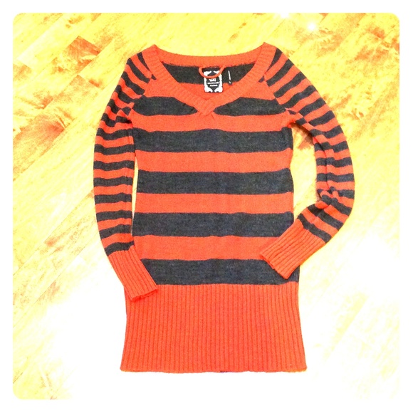 Orange & Grey Stripe Sweater Dress -L - Picture 1 of 1