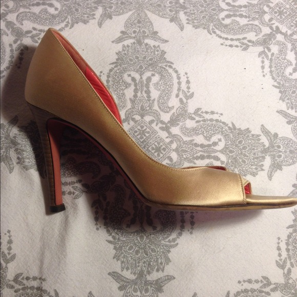 Judith Leiber gold satin peep toe sandal