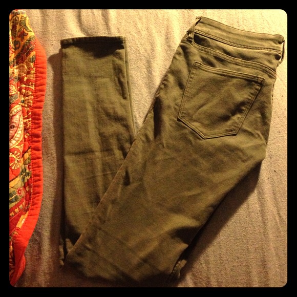 Slightly worn olive green denim