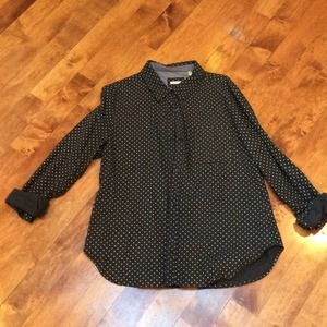 Cozy dark grey and cream polka-dot flannel shirt.