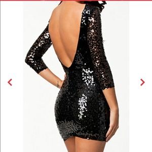 Black sequin mini open back party dress