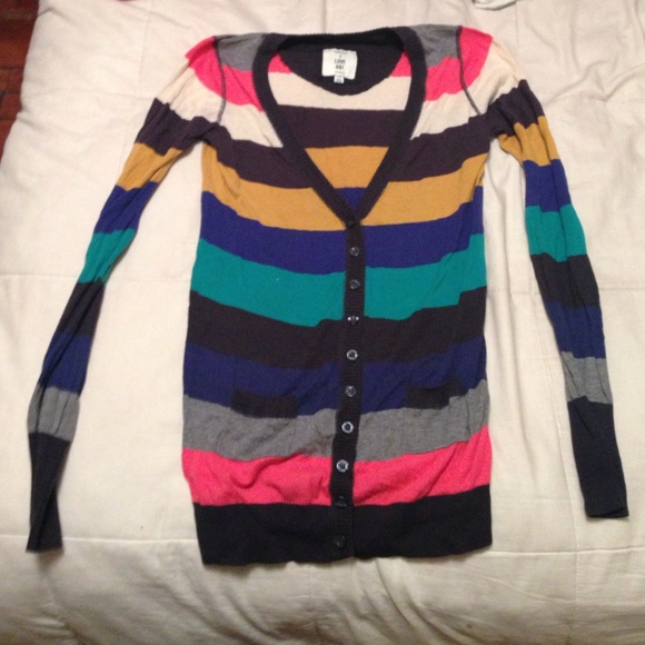 Stripped Fitted Long Cardigan with Pockets