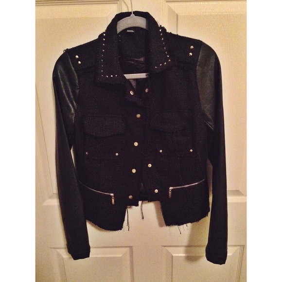 Leather & tweed military jacket