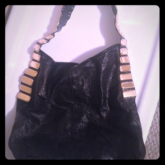 Steve Madden black hobo bag with gold strap