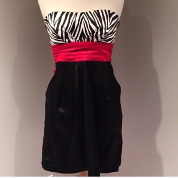Wishes Wishes Wishes Dresses & Skirts - Wishes Wishes Wishes Vintage Satin Strapless Zebra Print Dress