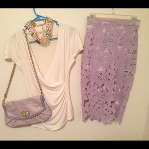 lace pencil skirt in lavender.