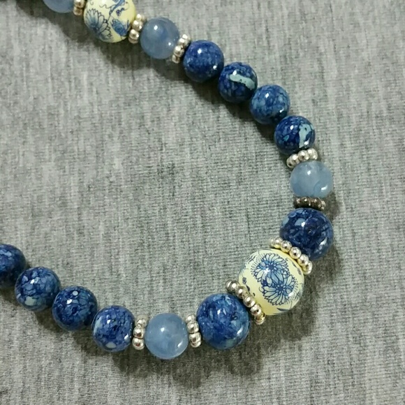 China Blue Ceramic Bead Necklace and Bracelet