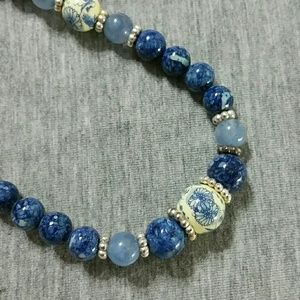 China Blue Ceramic Bead Necklace and Bracelet