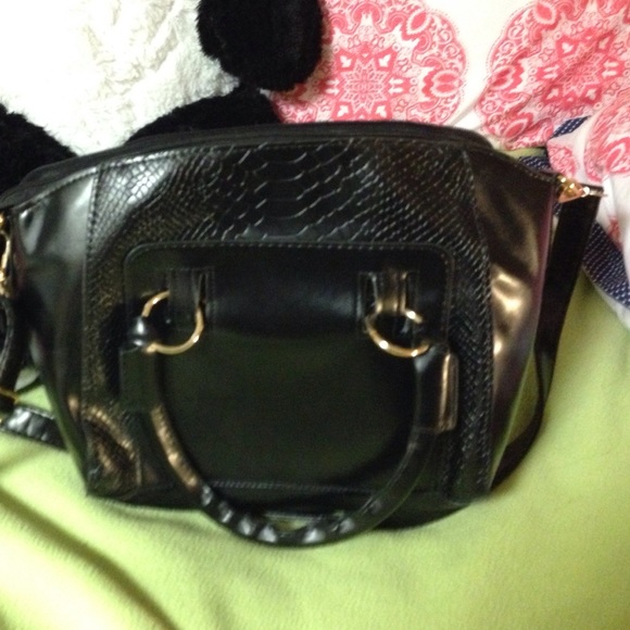 Structured Faux Leather Black Handbag