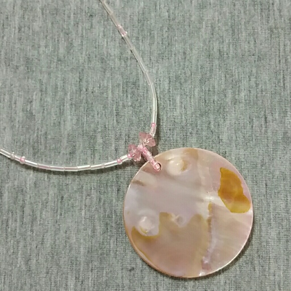 Pink Shell Pendant and Bead Necklace
