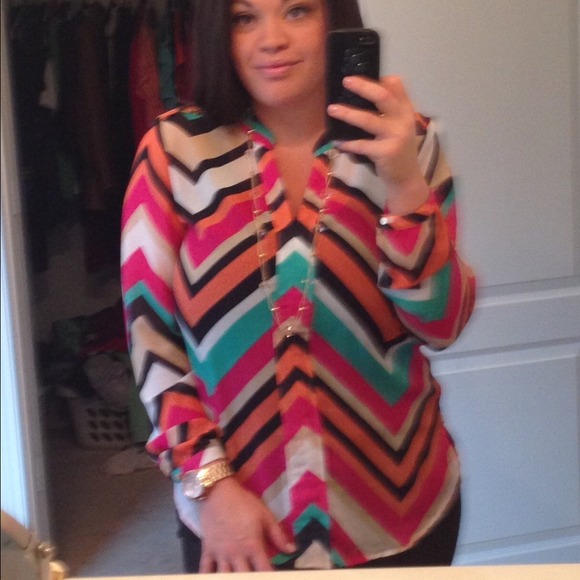 Chevron shirt & Calvin Klein wrap dress