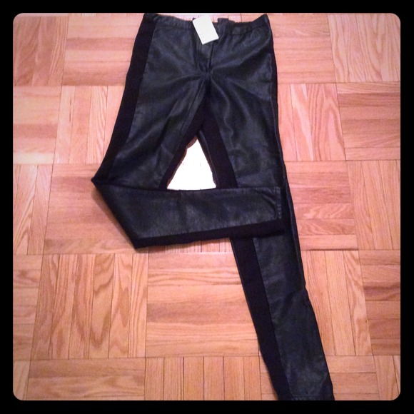 H&M faux leather pants with stretch side panels