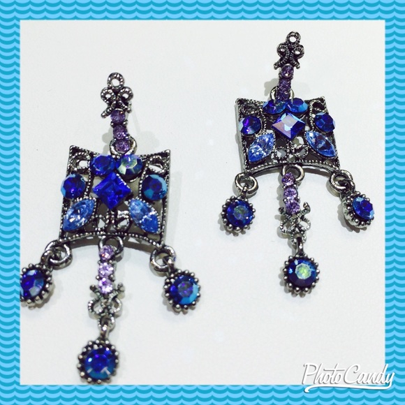 Blue glass chandelier earrings