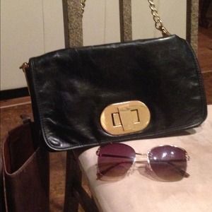 Black Leather Badgley Mischka Shoulder Bag