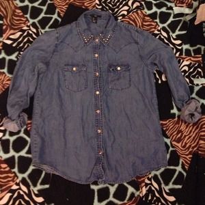 Large Forever 21 studded jean button up