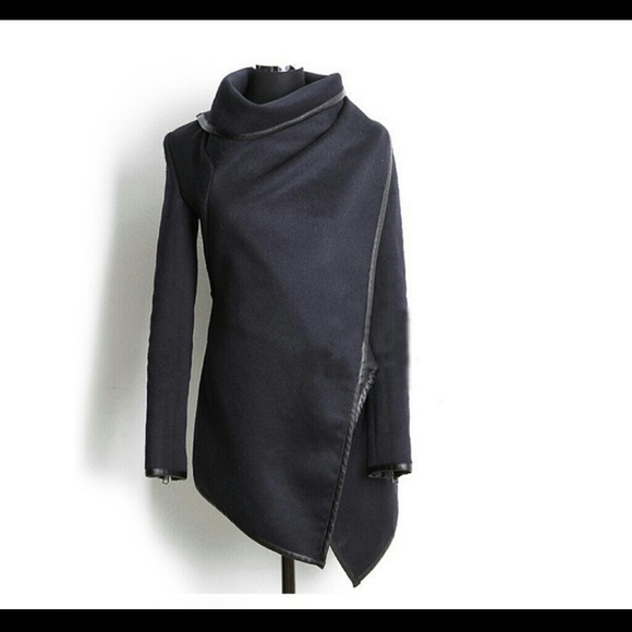 Asymmetrical wool wrap coat
