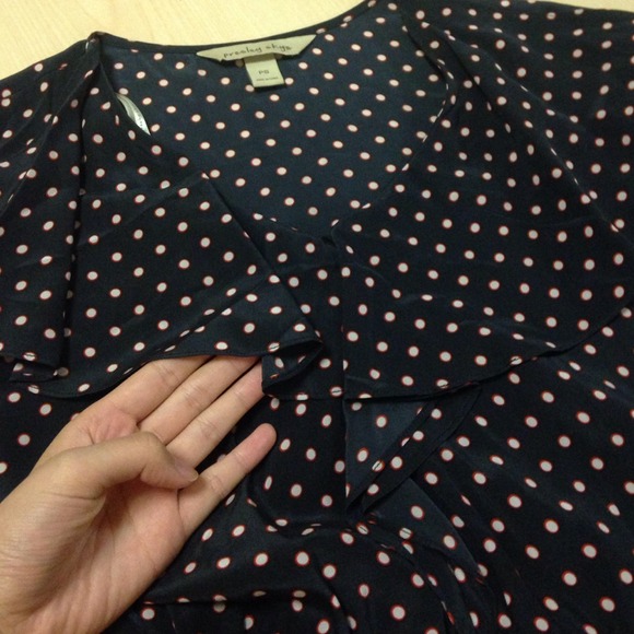 % Silk White Dotted Navy Dress - Picture 2 of 4