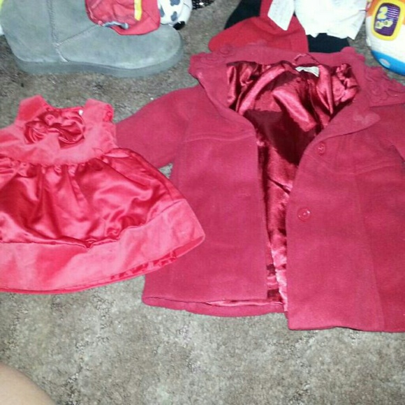 Baby girl red satin dress comes with pea coat with - Picture 1 of 1