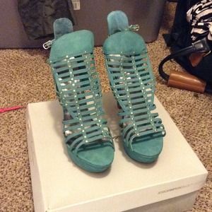 Teal Gold studded Heels, Like New, Worn Once!!