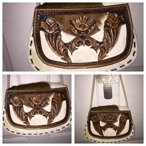 Hand made hand tooled leather cowhide purse