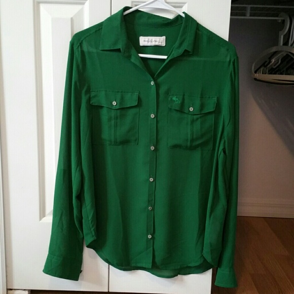 A&F green satin blouse