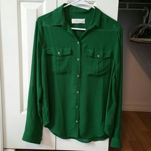 A&F green satin blouse