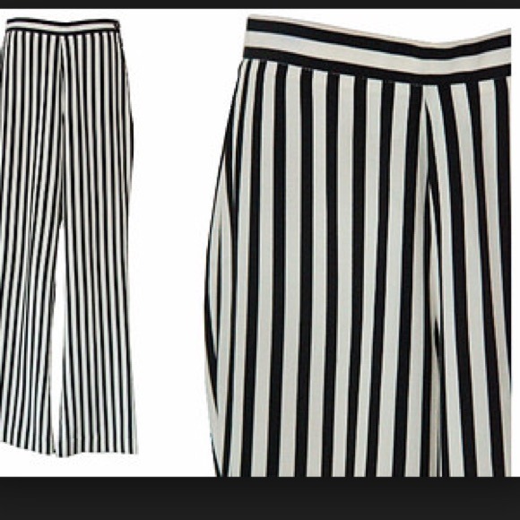 Sheer Black and White Striped Flowy Pants NWOT - Picture 2 of 4