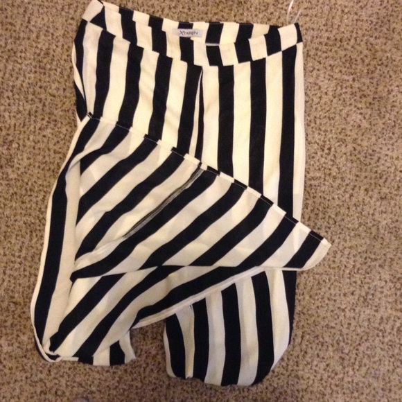 Sheer Black and White Striped Flowy Pants NWOT - Picture 4 of 4
