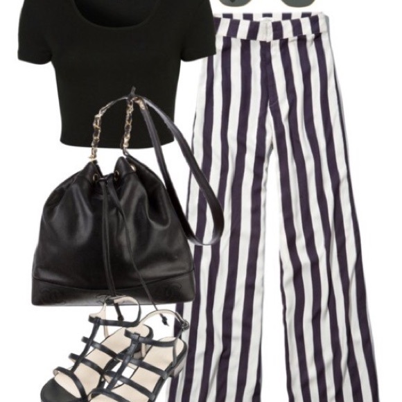 Sheer Black and White Striped Flowy Pants NWOT - Picture 3 of 4